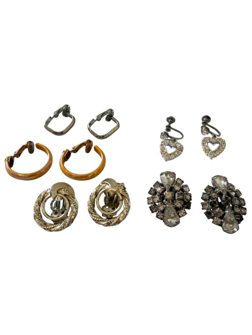 Vintage Clip On Earrings Lot Rhinestone Gold Tone Retro Screwback Mixed